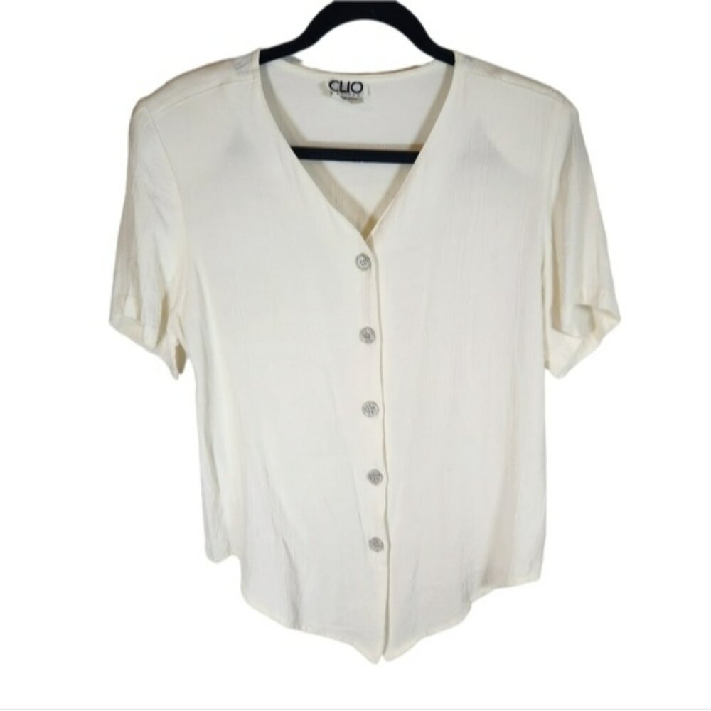 Vintage 90s Clio Button Up Shirt Shoulder Pads USA Made Medium